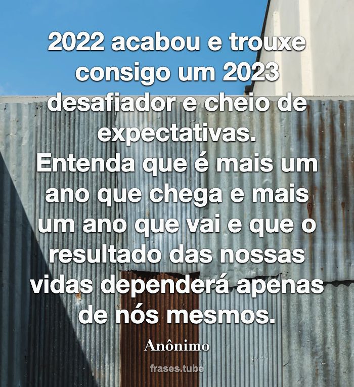 2022 acabou e trouxe consigo um 2023 desafiador e cheio de expectativas.<br>Entenda que é mais um ano que chega e mais um ano que vai e que o resultado das nossas vidas dependerá apenas de nós mesmos.