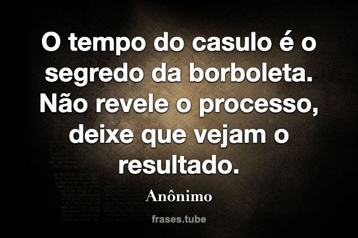 borboleta O tempo do casulo é o segredo da borboleta. Não revele o p